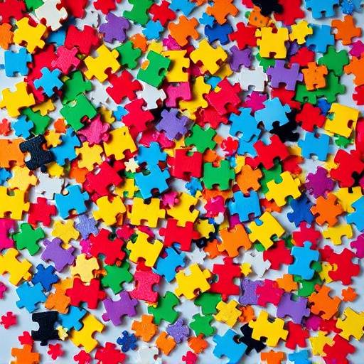 カラフルパズルのゲーム画面のスクリーンショット。ピースが散らばっている状態。