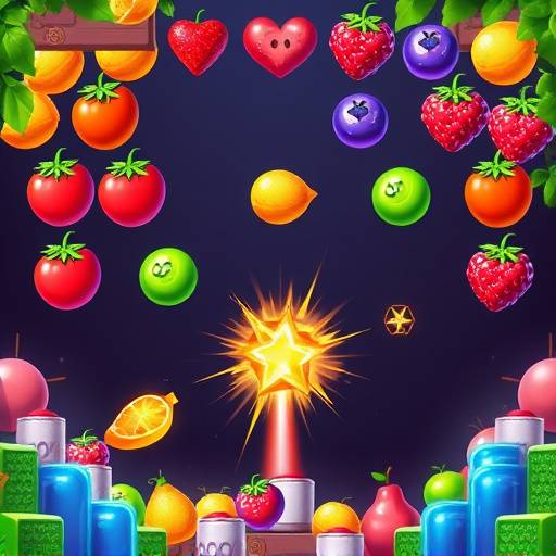 フルーツキャッチのゲーム画面。コンボが発生している様子