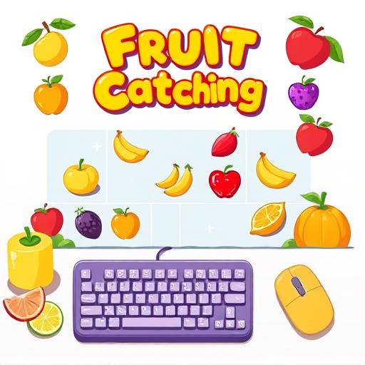 フルーツキャッチの操作方法の図解。キーボードとマウスでの操作方法